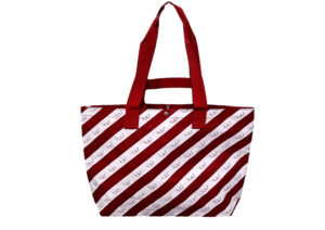 กระเป๋ากระสอบ AIA ทรงคางหมูสีแดงคาดขาว ทรงสวยเคลือบด้าน
